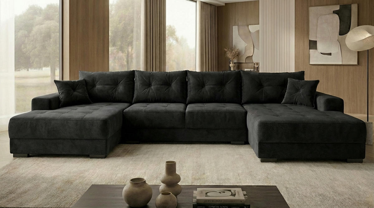 ECKSOFA MODENA 320 cm x 185 cm – Stoff: CASABLANCA Graphit 15 Farbe: Dunkelgrau - Dunkelgrau, Textil (320/185cm) - A&J MöbelLand