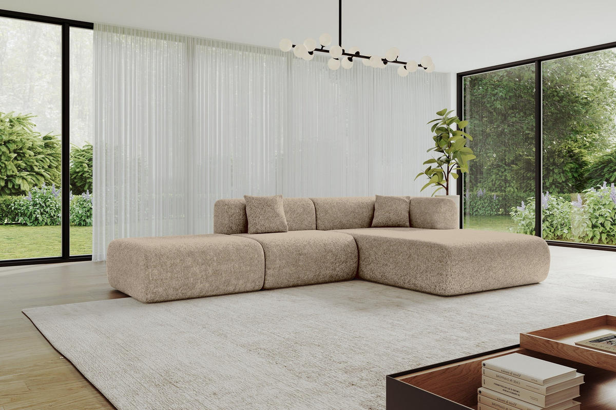 ECKSOFA Ottomane Rechts OVLY-L 289x176x71 Braun Chenille - Cognac/Schwarz, Holzwerkstoff/Kunststoff (289/176cm) - ALTDECOR