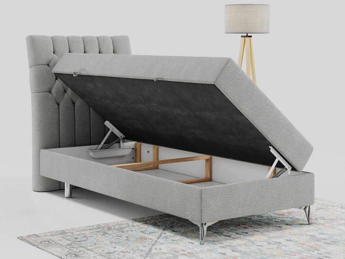 BOXBETT MILEN 90/200 Hellgrau Struktur - H3 - Links Seite - Hellgrau, Holz/Textil (90/200cm) - MKS