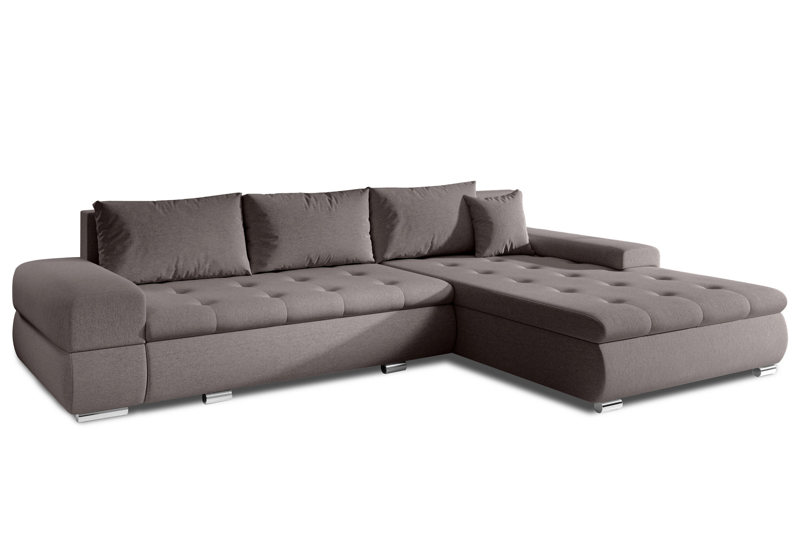 ECKSOFA L Form Sivaso Braun 310/210/85 cm – mit Schlaffunktion und Bettkasten - Hellbraun/Silberfarben, Textil/Metall (310/210cm) - AX Living