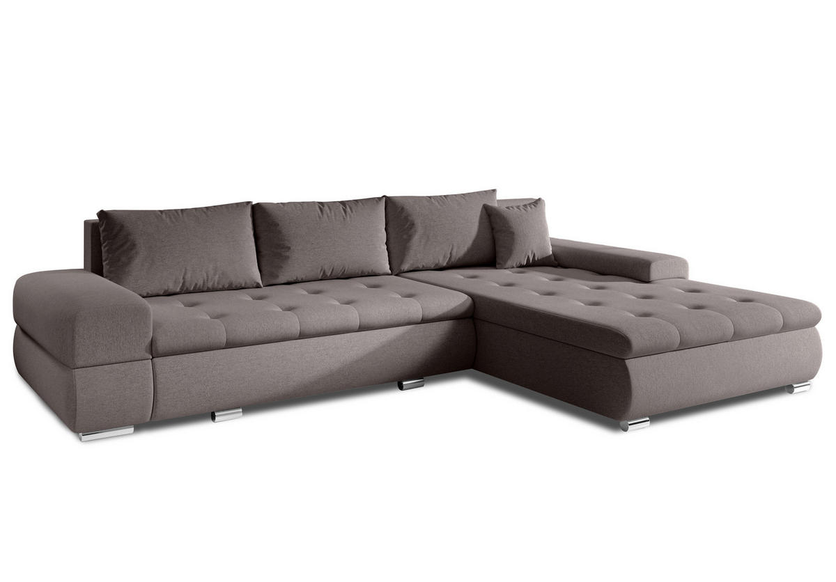 ECKSOFA L Form Sivaso Braun 310/210/85 cm – mit Schlaffunktion und Bettkasten - Hellbraun/Silberfarben, Textil/Metall (310/210cm) - AX Living