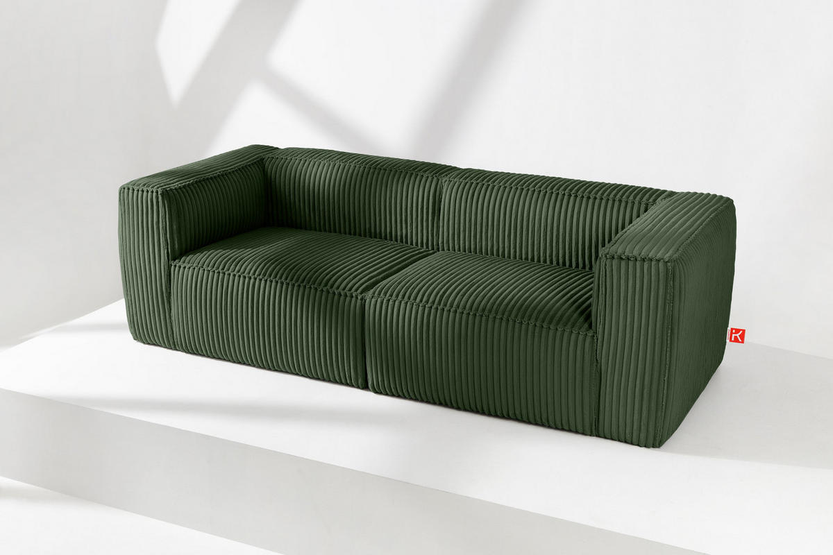 3-SITZER-SOFA FEROX Modern, Cord-Stoff, dunkelgrün - Dunkelgrün, Textil (246/73/96cm) - KONSIMO®