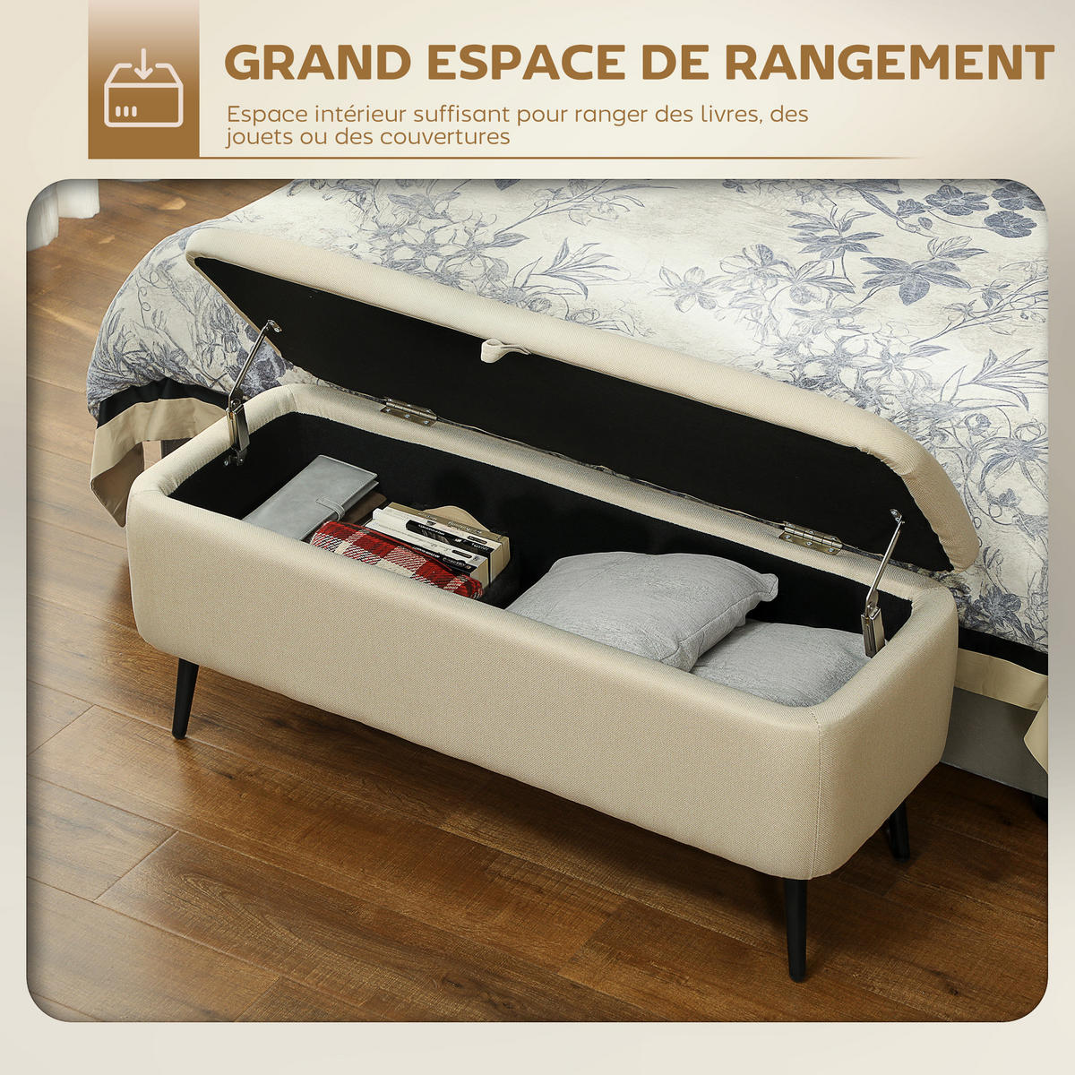 TRUHENBANK DE-16458 2-in-1 mit Stauraum und Samtbezug Beige - Beige, Textil (101/44.5/38.5cm) - ComfortXL