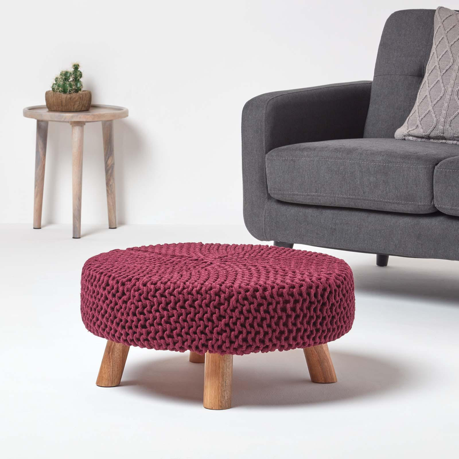 STRICK-HOCKER weinrot, rund 62/62/30 cm - Weinrot, Textil (62/30/62cm) - Homescapes
