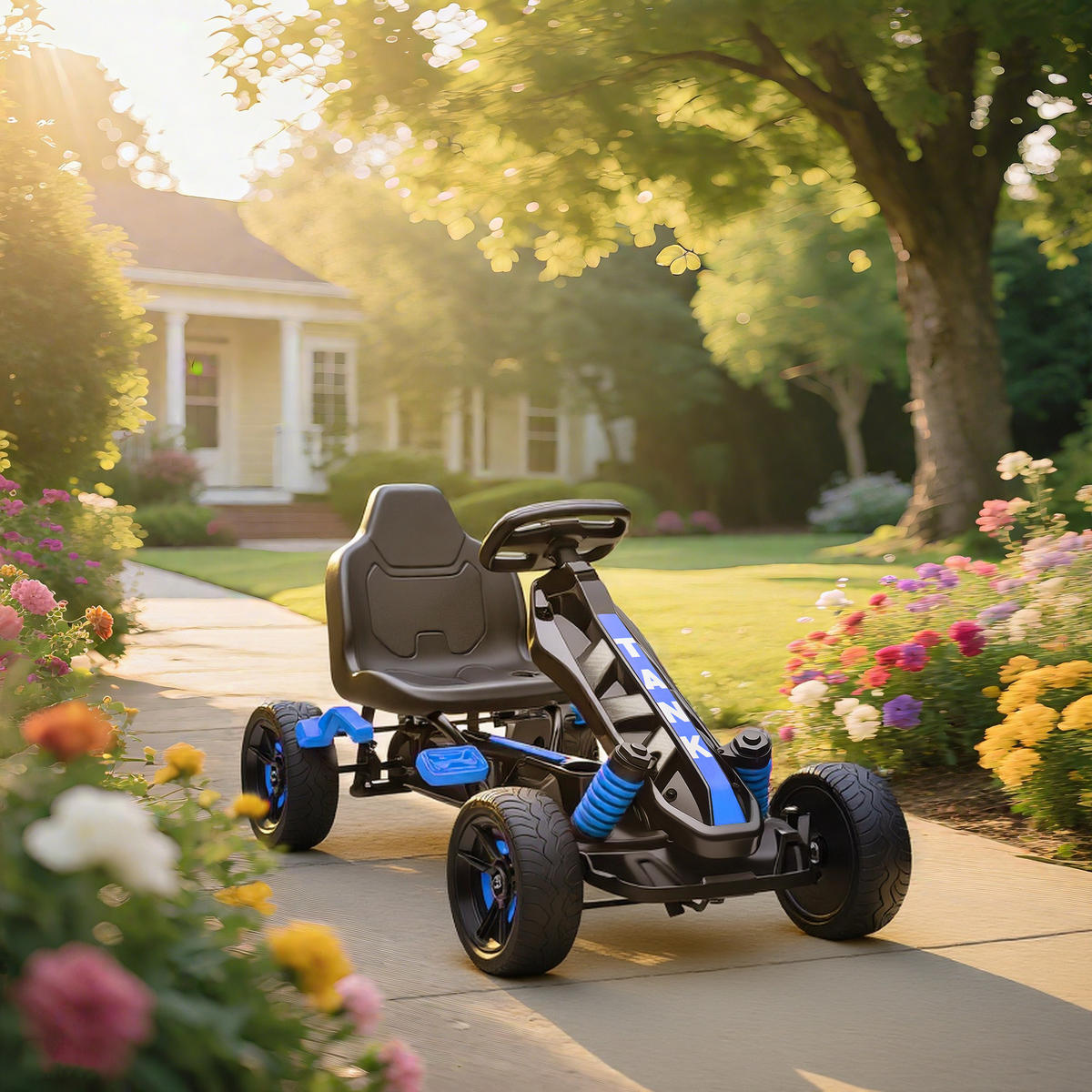 GOKART-TRETAUTO Tretauto mit Handbremse, Automatisches Kupplungssystem, EVA-Räder - Blau, Metall (100/59/60.5cm) - AIYAPLAY
