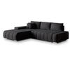 ECKSOFA ALESE L-S Schwarz Velours-Stoff mit Schlaffunktion - Schwarz, Holz (265/185cm) - MASSENO