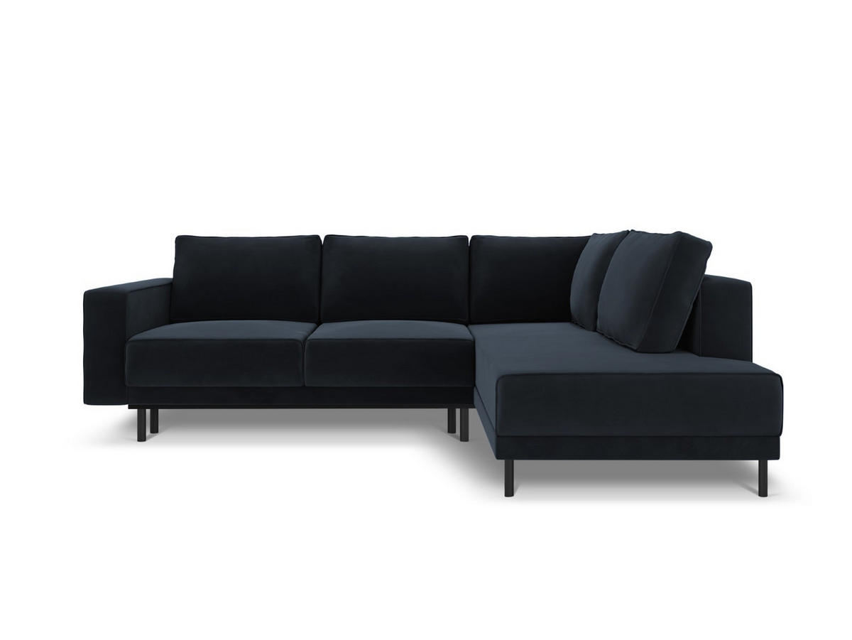 AUSKLAPPBARES-ECKSOFA rechts Caro aus Samt dunkelblau 5 Sitzplätze - Dunkelblau, Textil (187/247cm) - Micadoni