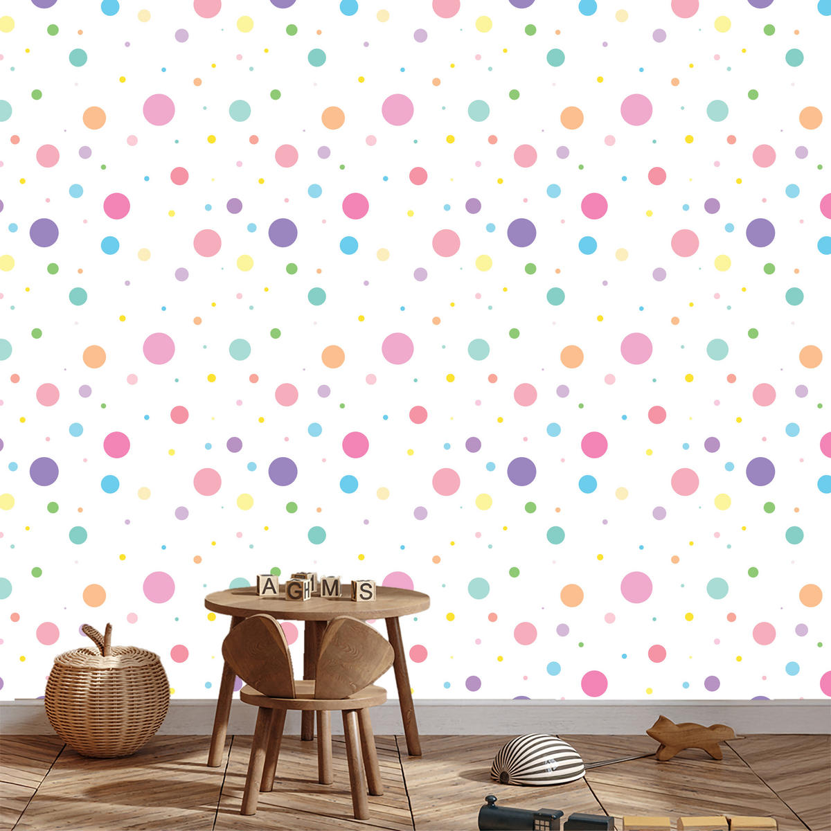 VLIESTAPETE Bunte Pastellpunkte – Bunt, Weiß – 50x1000 cm - Multicolor/Weiß, Papier (50/1000cm) - Muralo