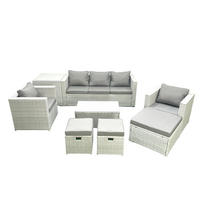 GARTENMÖBELSET mit 3-SITZER SOFA,COUCHTISCH Polyrattan Hellgrau-Mix 8-Sitzer - Hellgrau/Grau, Glas/Kunststoff - Fimous