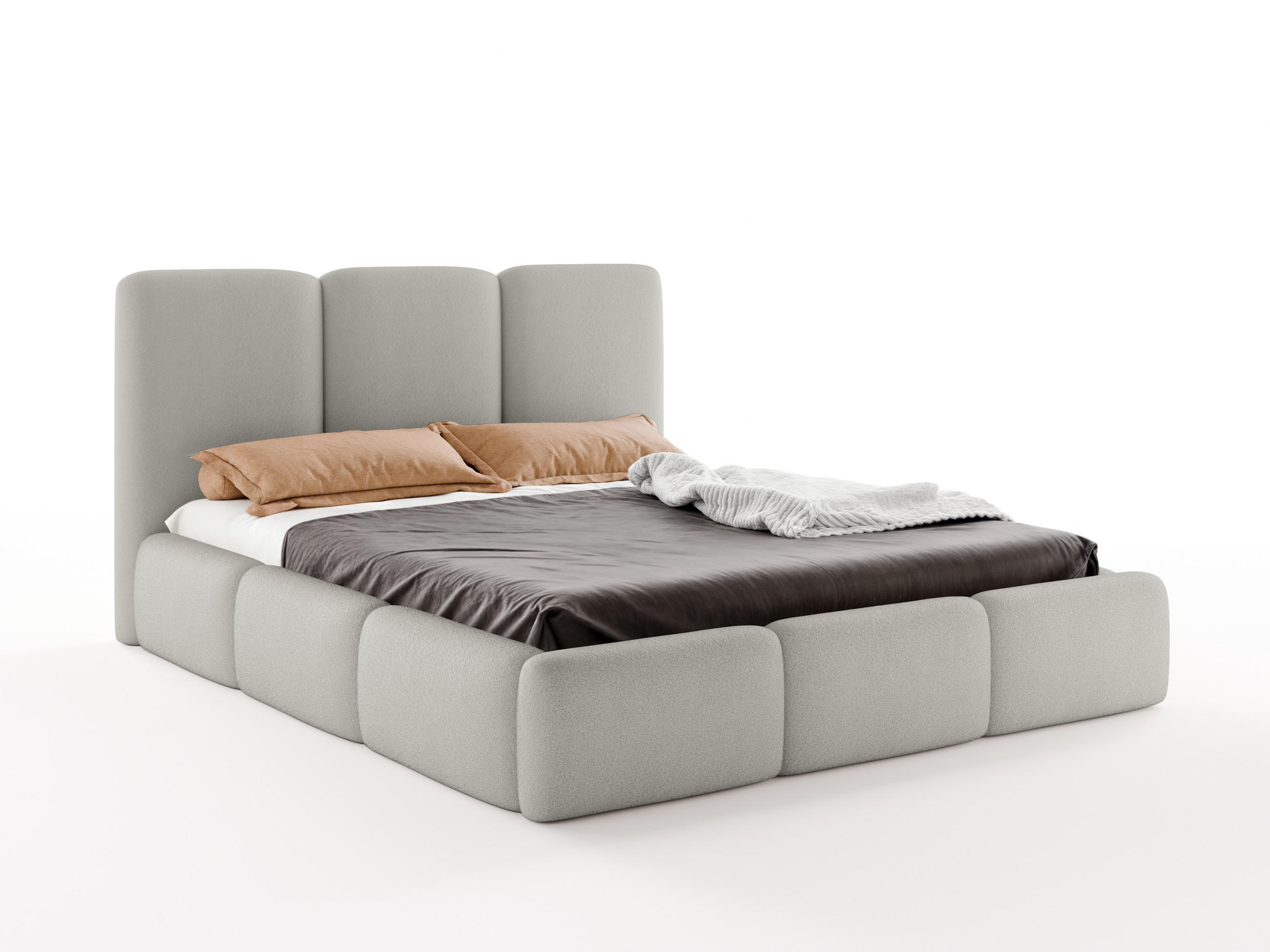 POLSTERBETT VARDO 180x200 cm mit Bettkasten, Stauraum und Metall-Lattenrost – Bouclé Stoff Hellgrau - Hellgrau/Schwarz, Textil/Metall (180/200cm) - Luxkor24