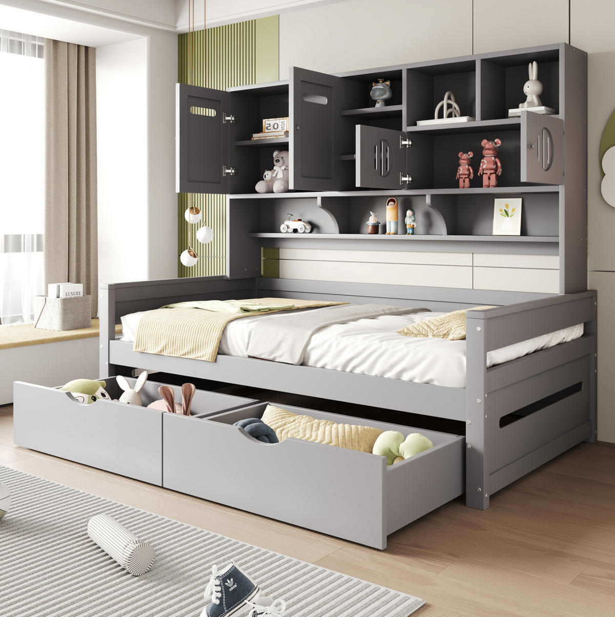BETT 90/200 cm Grau aus Holz mit Stauraum - Grau, Holz (90/200cm) - OKMYHOME