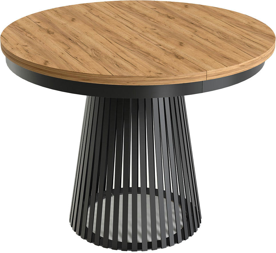 ESSTISCH Scala runder ausziehbarer, Braun 100-180/100/75 cm - Eiche Wotan/Schwarz, Holzwerkstoff/Metall (100/100/75cm) - WFL GROUP