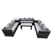 GARTENSOFA Hohe Rückenlehne Polyrattan 9-Sitzer - Dunkelgrau/Grau, Glas/Kunststoff - Fimous