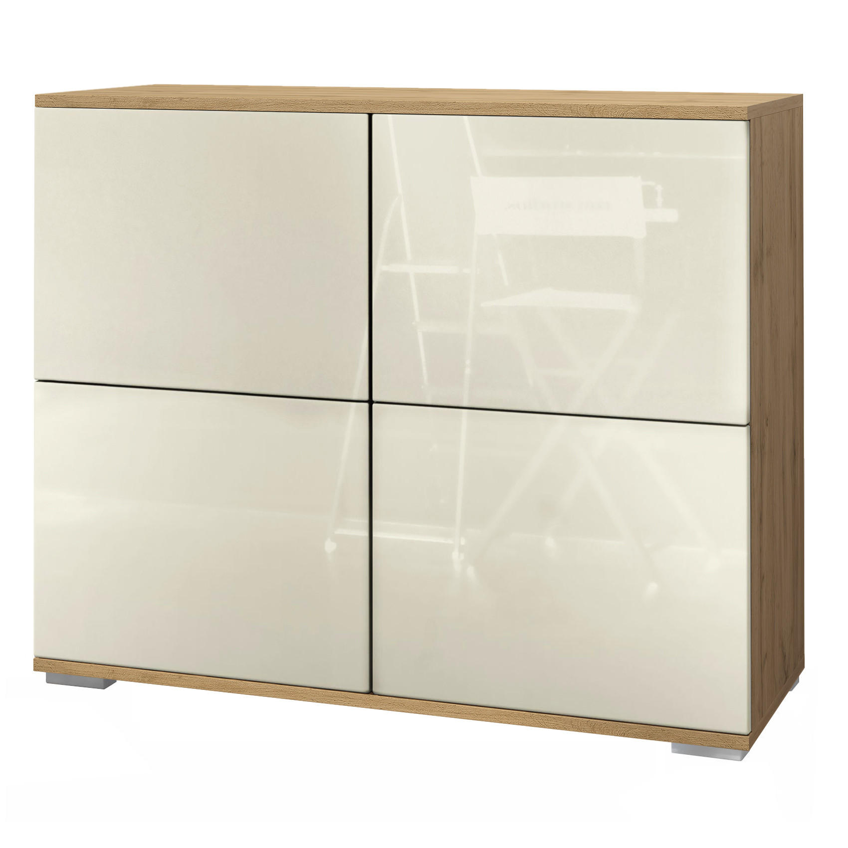 KOMMODE Rova Creme Hochglanz - Creme, Holzwerkstoff (92.5/75.5/35cm) - Vladon