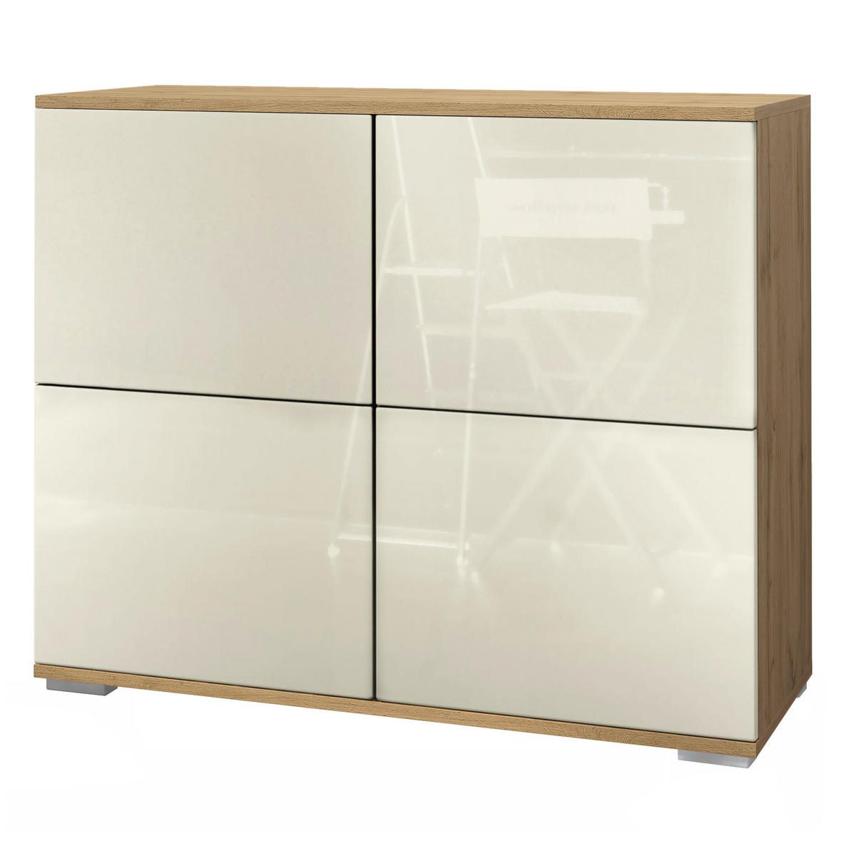 KOMMODE Rova Creme Hochglanz - Creme, Holzwerkstoff (92.5/75.5/35cm) - Vladon