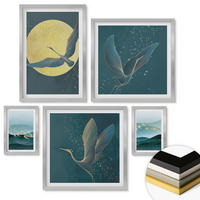 WANDBILDER 5er Set - 50x50 cm & 20x30 cm & 40x60 cm Silberner Rahmen - Abstrakte Landschaften von Vogelwellen - Silberfarben, Kunststoff (40/60cm) - ArtPrintCave