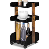 ROLLWAGEN Bosse Schwarz-Braun - Wildeiche/Schwarz Hochglanz, Holz/Holzwerkstoff (32/69/35cm) - BoMoe