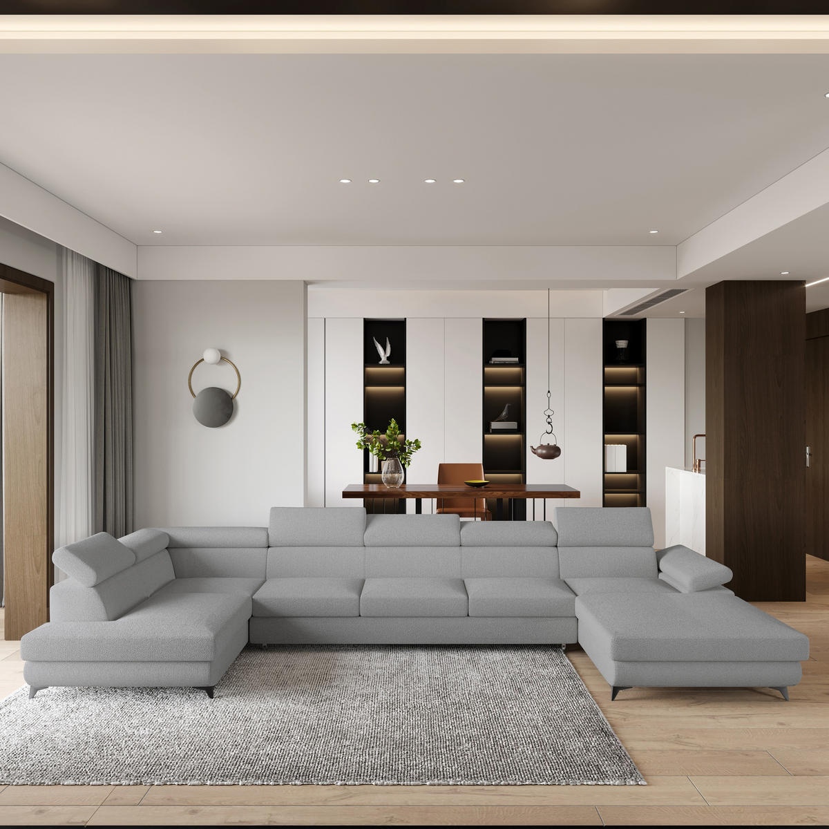 ROHOVÁ SEDAČKA MONTIVA světle šedá - černá/světle šedá, kov/dřevo (410/190cm) - MASSENO