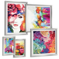 BILDER SET 5er Set - 50x50 cm & 20x30 cm & 40x60 cm Silberner Rahmen - Farbenfrohe Abstraktionen der Form - Silberfarben, Kunststoff (40/60cm) - TULUP