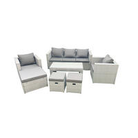 GARTENSET mit 3-SITZER SOFA,COUCHTISCH Polyrattan Hellgrau-Mix 8-Sitzer - Hellgrau/Grau, Glas/Kunststoff - Fimous