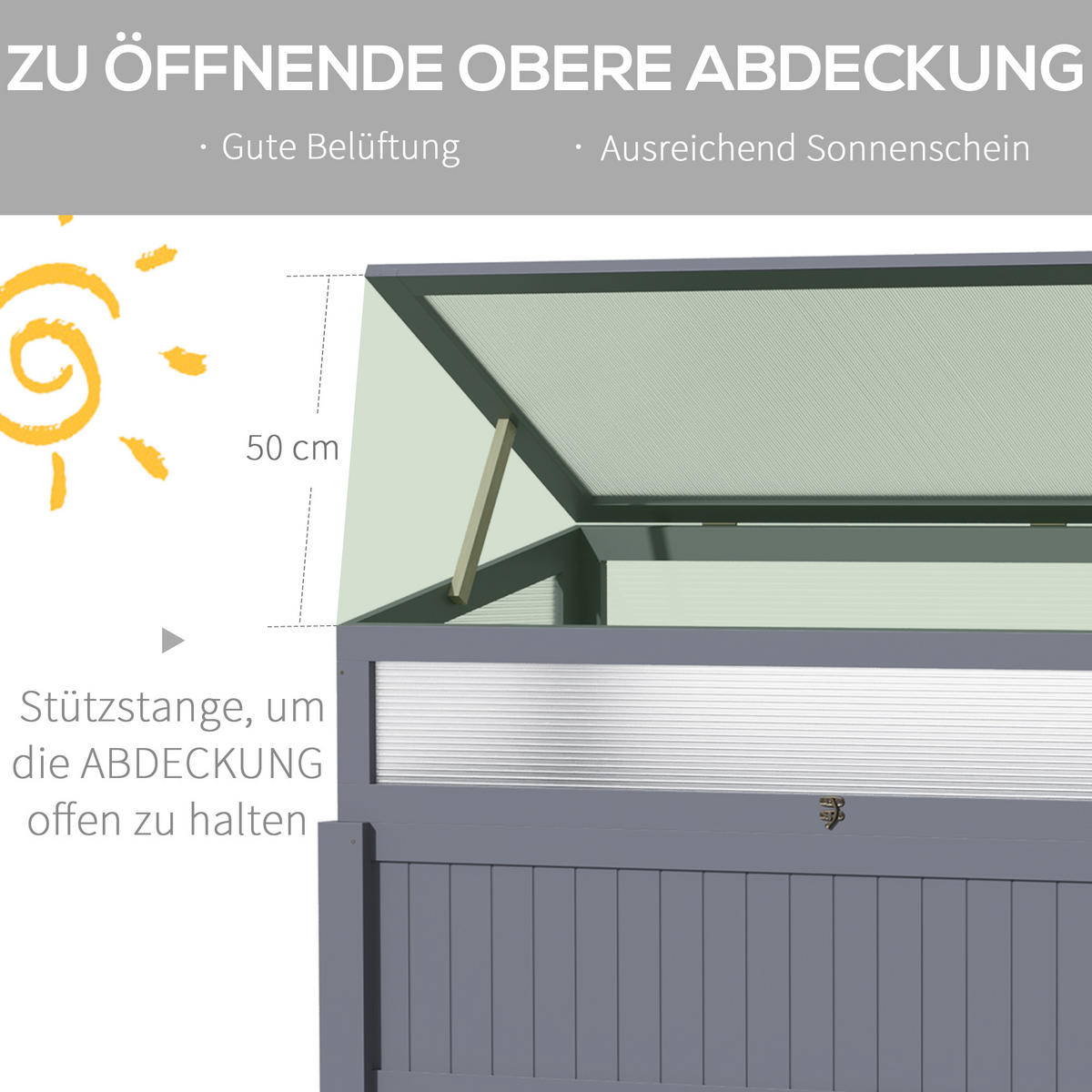 HOCHBEET, Pflanzkasten, für Garten, Balkon und Terrasse, Tannenholz, PC-Panel, Grau - Grau, Holz/Kunststoff (54/122/120cm) - Outsunny