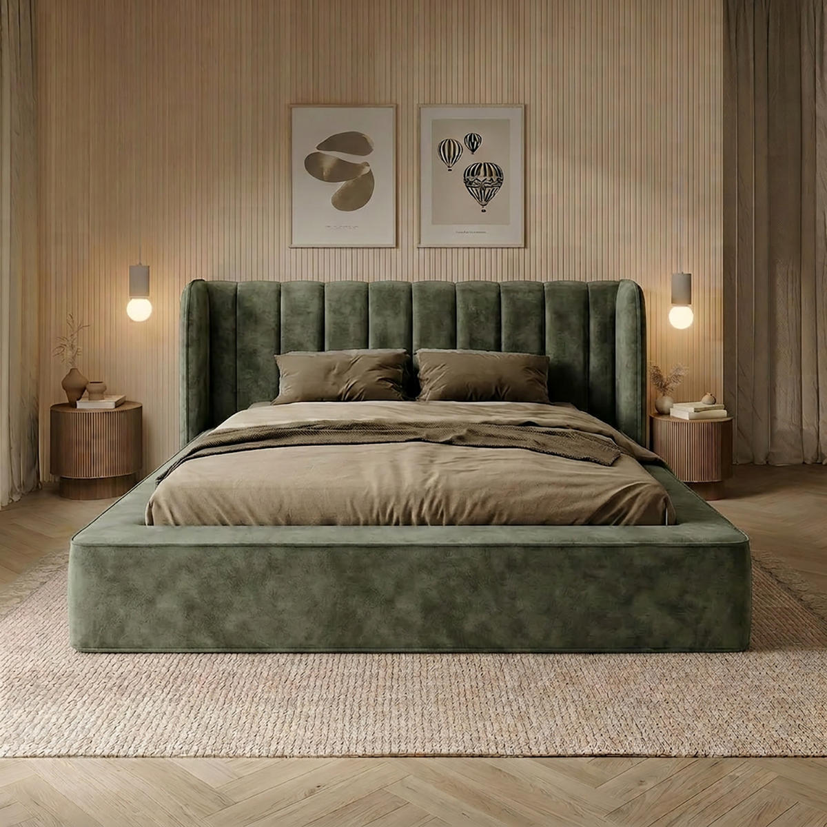 POLSTERBETT GONDO 200x200 cm, Grün - Grün, Textil (200/200cm) - Fedve