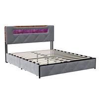 POLSTERBETT 160x200 cm LED USB Schubladen grau - Grau, Holz (160/200cm) - LEBENLANG