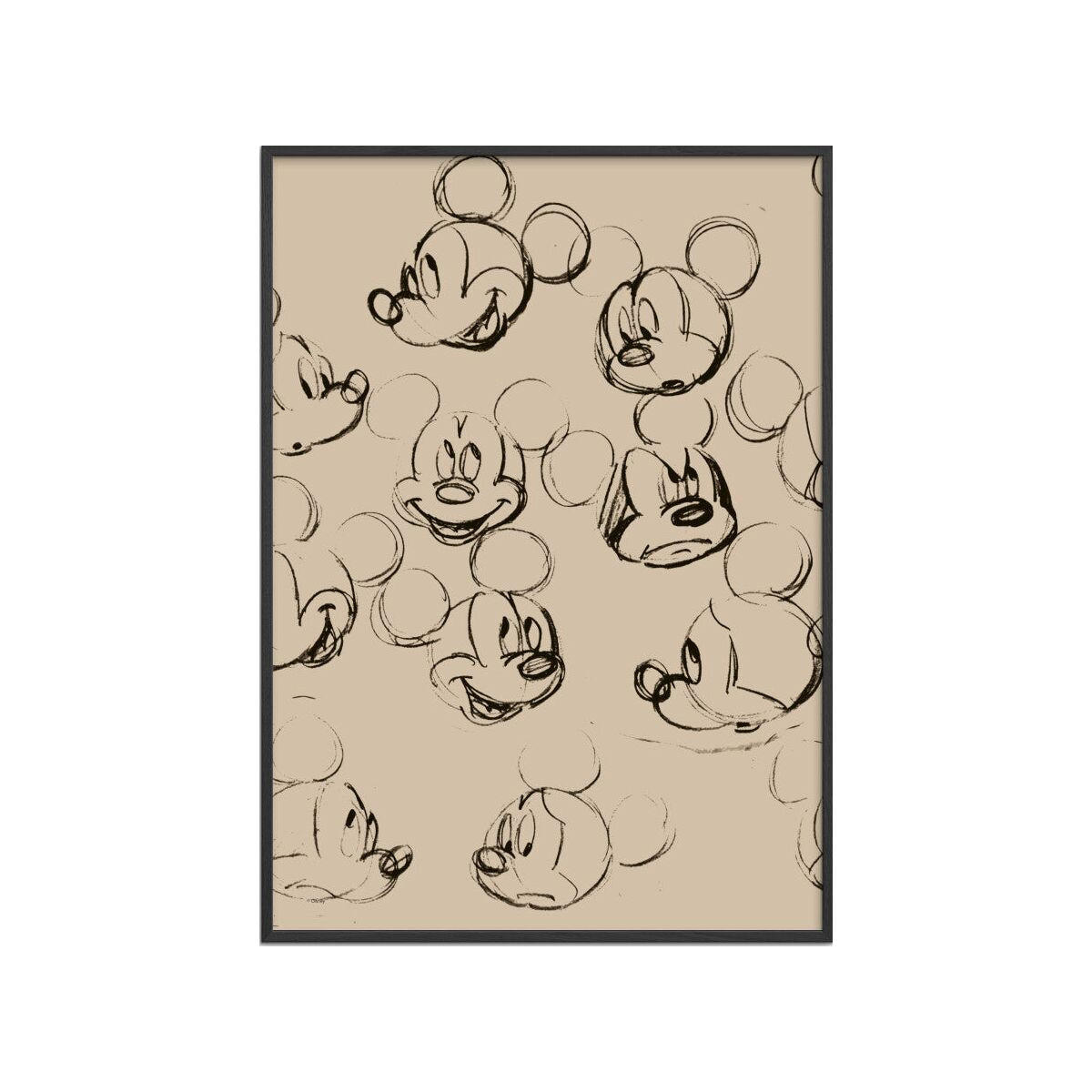 POSTER mit Rahmen Disney - Disney - Mickey Mouse Vintage Drawing No. 01 - Beige/Schwarz, Holz/Papier (70/100cm) - Poster&Frame