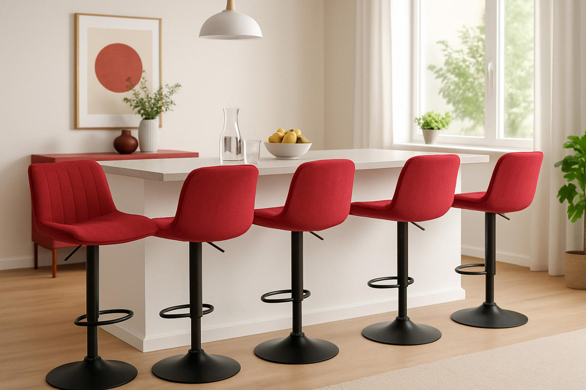 BARHOCKER 2er Set Lentos Stoff schwarz rot - Rot/Schwarz, Textil/Metall (50/108/50cm) - TPFLiving