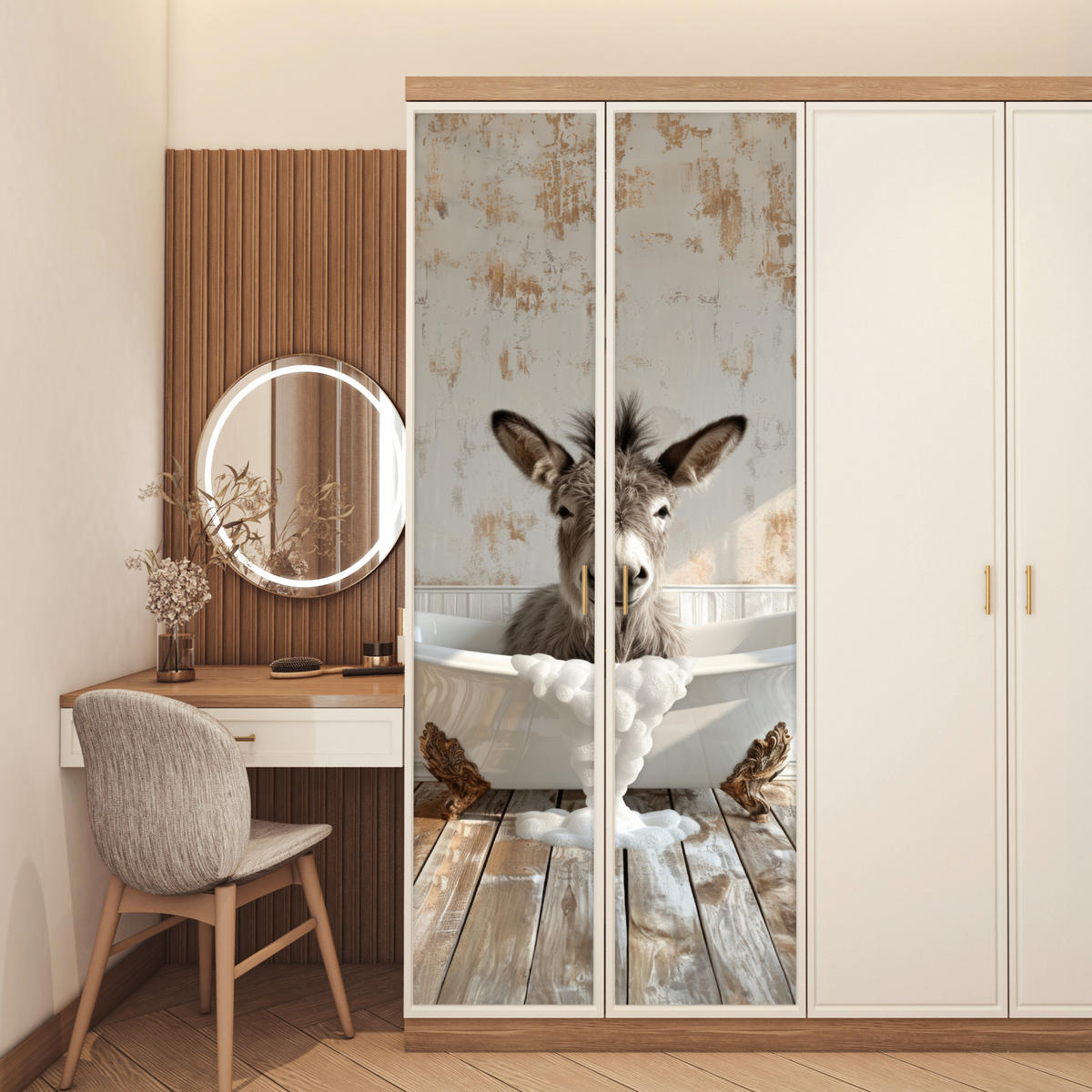 NÁLEPKA NA DVERE Osol - Zviera - Vintage - Vaňa 80x215 cm - farba duba, plast (80/0.1cm) - MuchoWow