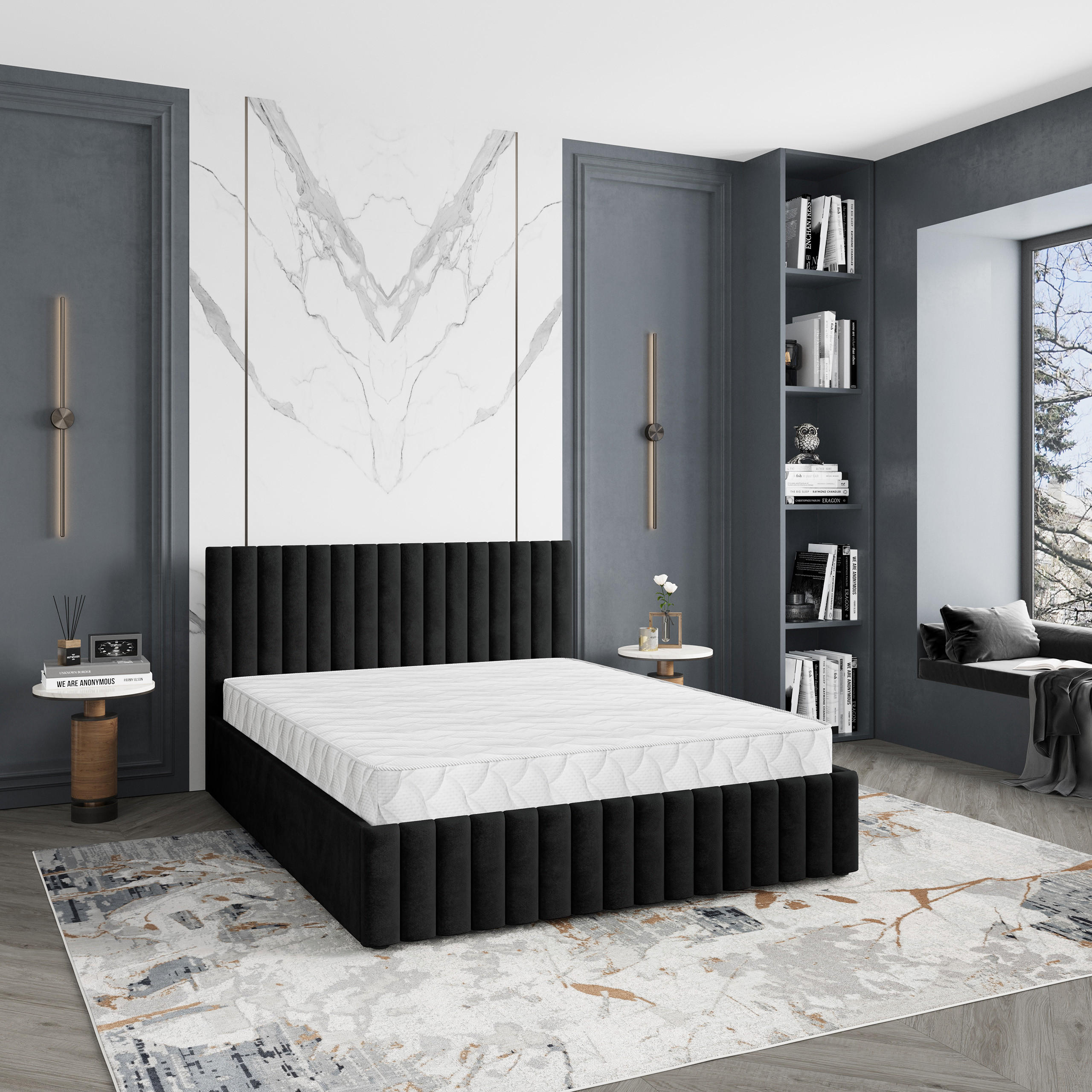 POLSTERBETT CARMIA 140x200 cm mit Bettkästen - Schwarz - Schwarz, Holz (140/200cm) - MASSENO