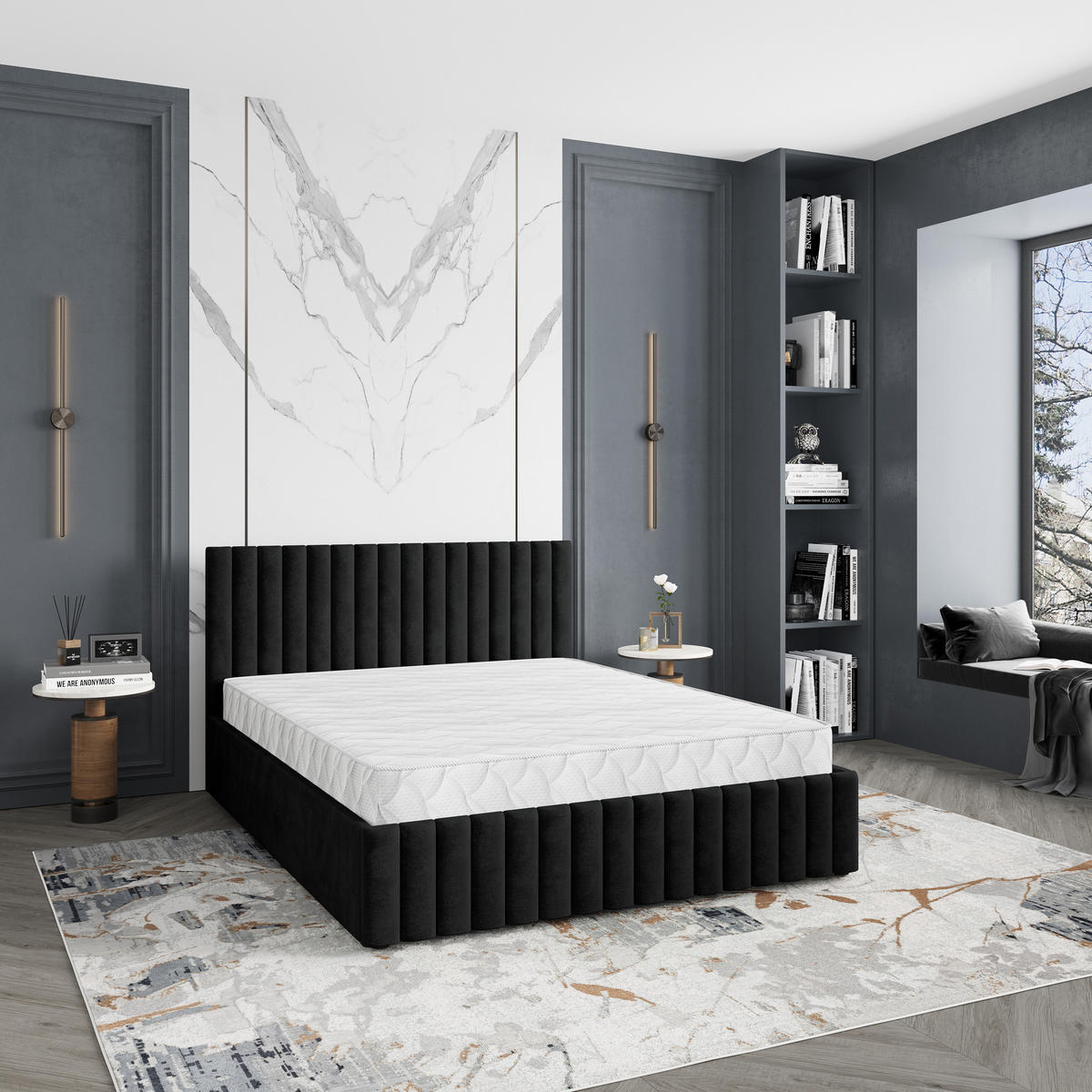 POLSTERBETT CARMIA 160x200 cm mit Bettkästen - Schwarz - Schwarz, Holz (172/200cm) - MASSENO