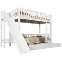 ETAGENBETT 90/200 cm mit Rollbett 90/190 cm, Rutsche, Regalen und 4-stufiger Leiter aus Kiefer/MDF, Weiß - Weiß, Holzwerkstoff (90/200cm) - Redom