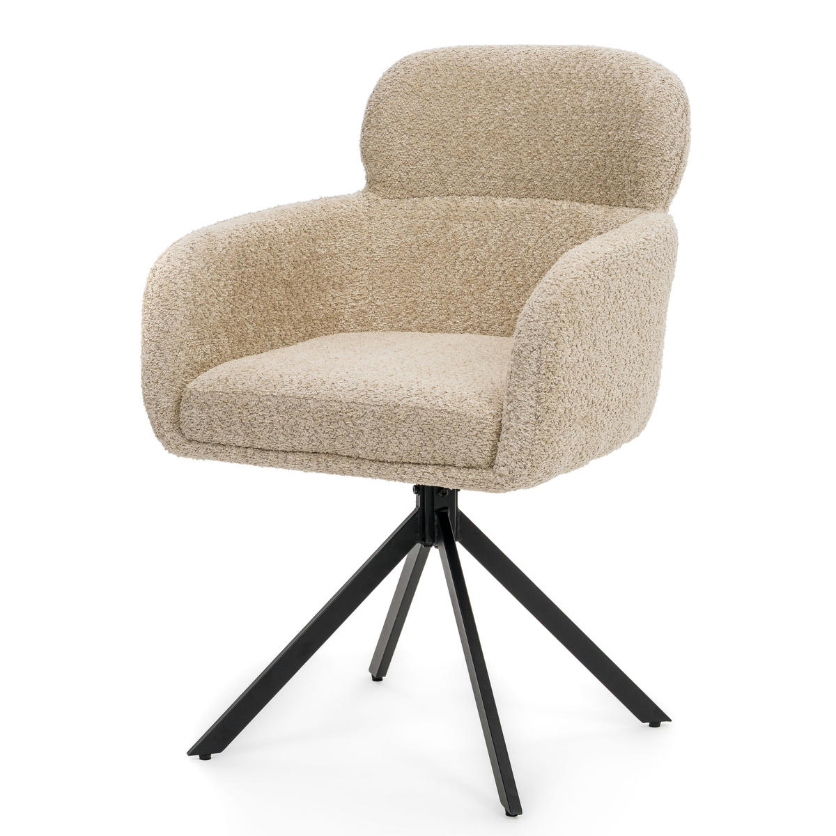 STUHL BIONE drehbar gepolsterter mit Steppung - hellbeige - Boucle - Beige/Schwarz, Textil/Metall (58/88/59cm) - NEW HOME