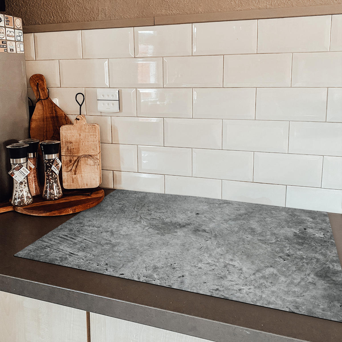 HERDABDECKPLATTE Beton - Schiefer - Grau -Betonstruktur Ceranfeldabdeckung 80x52 cm - Grau, Kunststoff (80/52/0.2cm) - MuchoWow