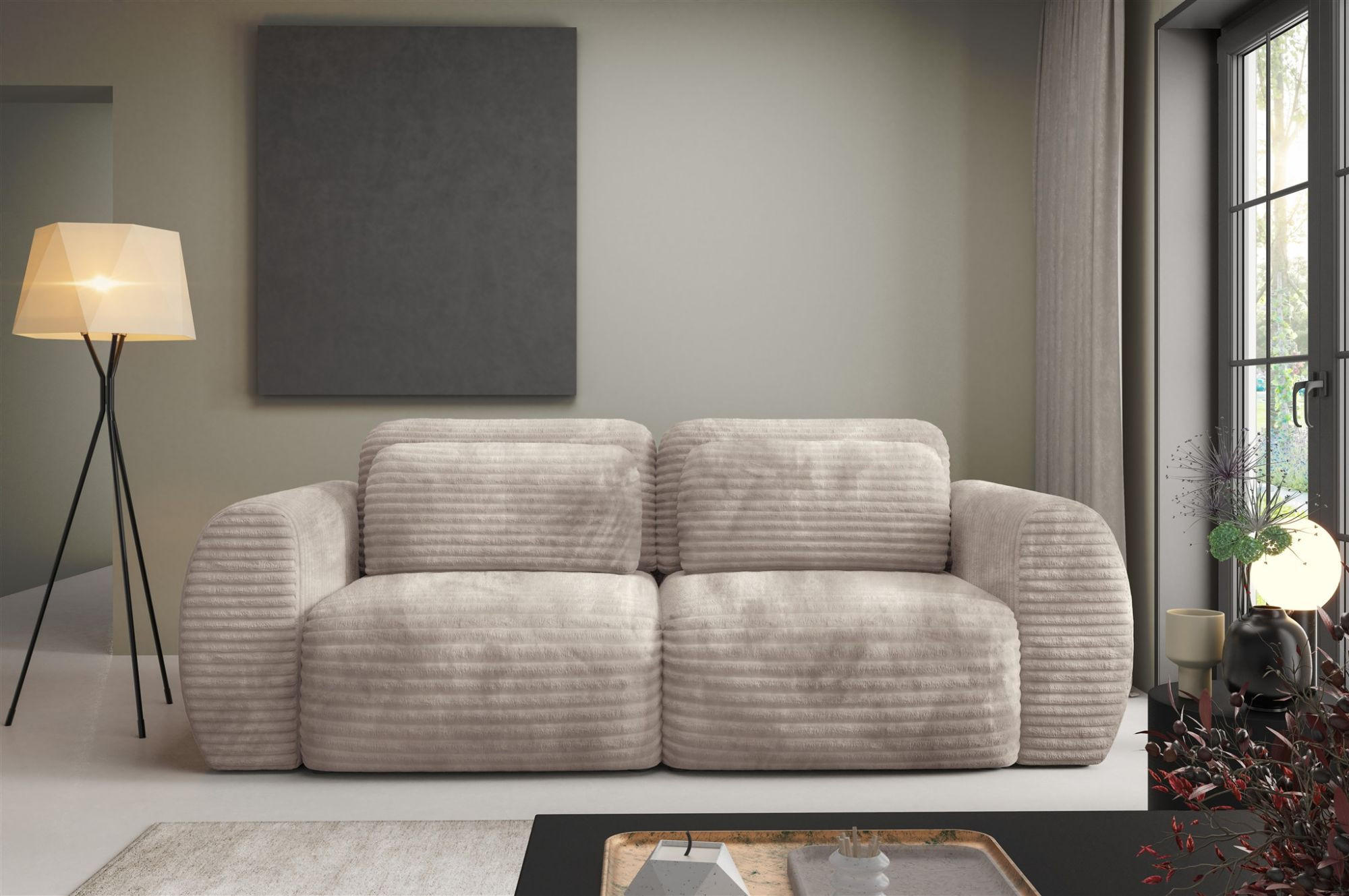 SCHLAFSOFA Simone - Beige, Holzwerkstoff/Textil (266/95/110cm) - Fun Möbel