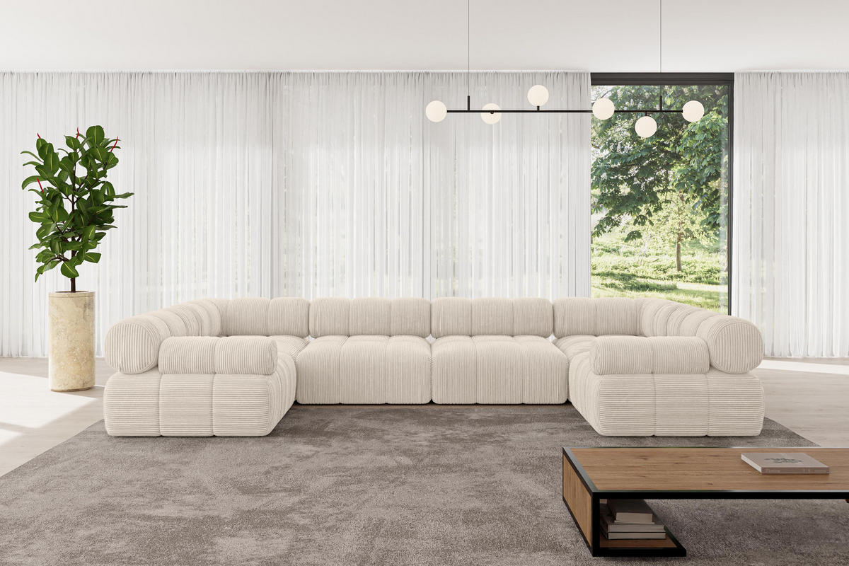 WOHNLANDSCHAFT modulares Sofa Birno-U2 - 380x190x70 cm Beige Cord - Beige, Holzwerkstoff/Textil (380/70/190cm) - ALTDECOR