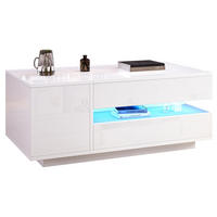 COUCHTISCH 90/50/34.5 cm weiß aus Spanplatte mit Hebefunktion und LED - Weiß, Holzwerkstoff (95/50/34.5cm) - OKMYHOME