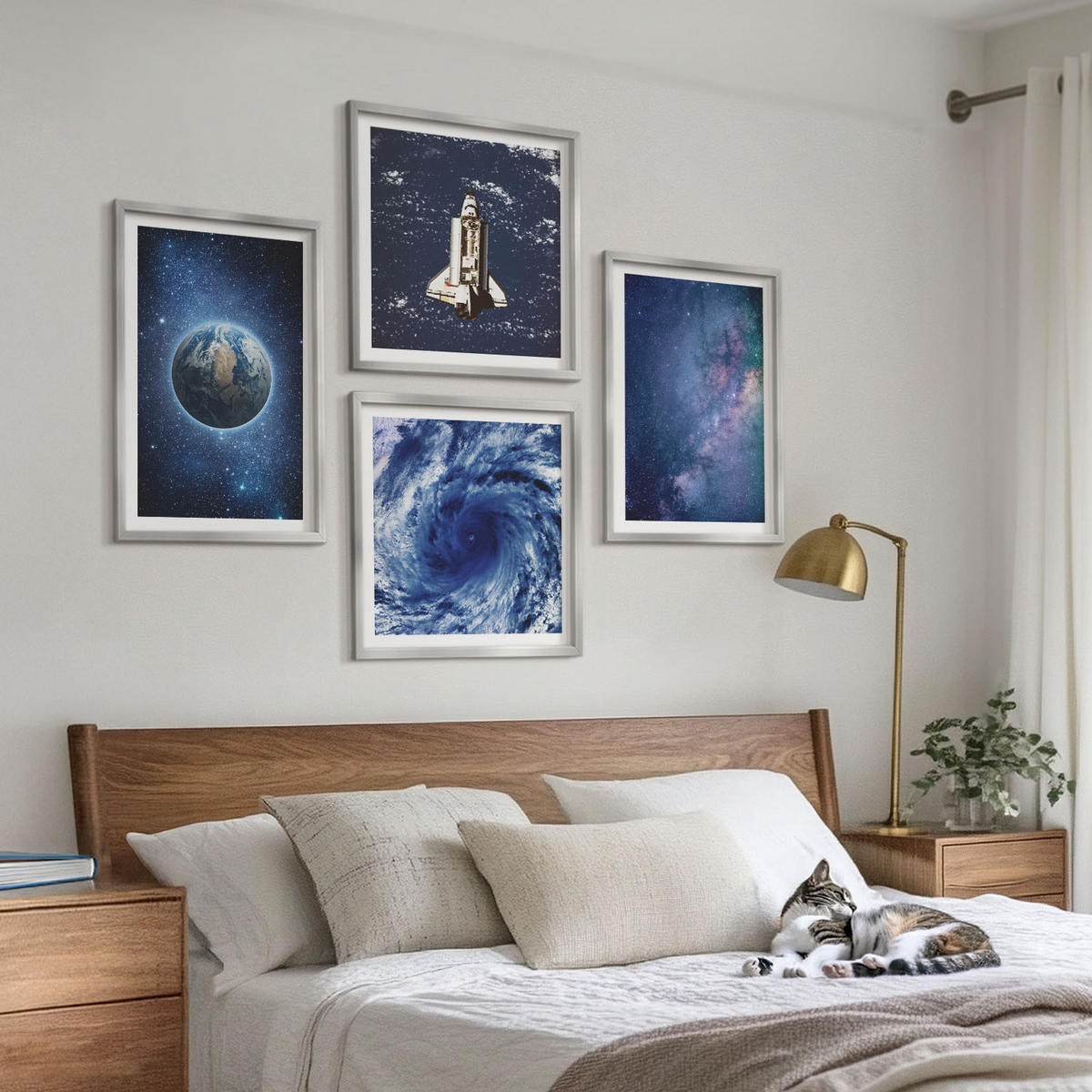 WANDBILDER 4er Set - 50x50 cm & 40x60 cm Silberner Rahmen - Erde Weltraumsturm Galaxie - Silberfarben, Kunststoff (50/50cm) - ArtPrintCave