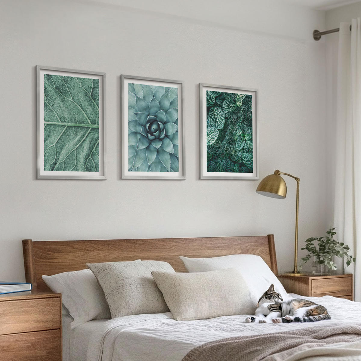 BILDER SET 3er Set - 40x60 cm Silberner Rahmen - Nahaufnahme von Pflanzenblättern - Silberfarben, Kunststoff (40/60cm) - TULUP