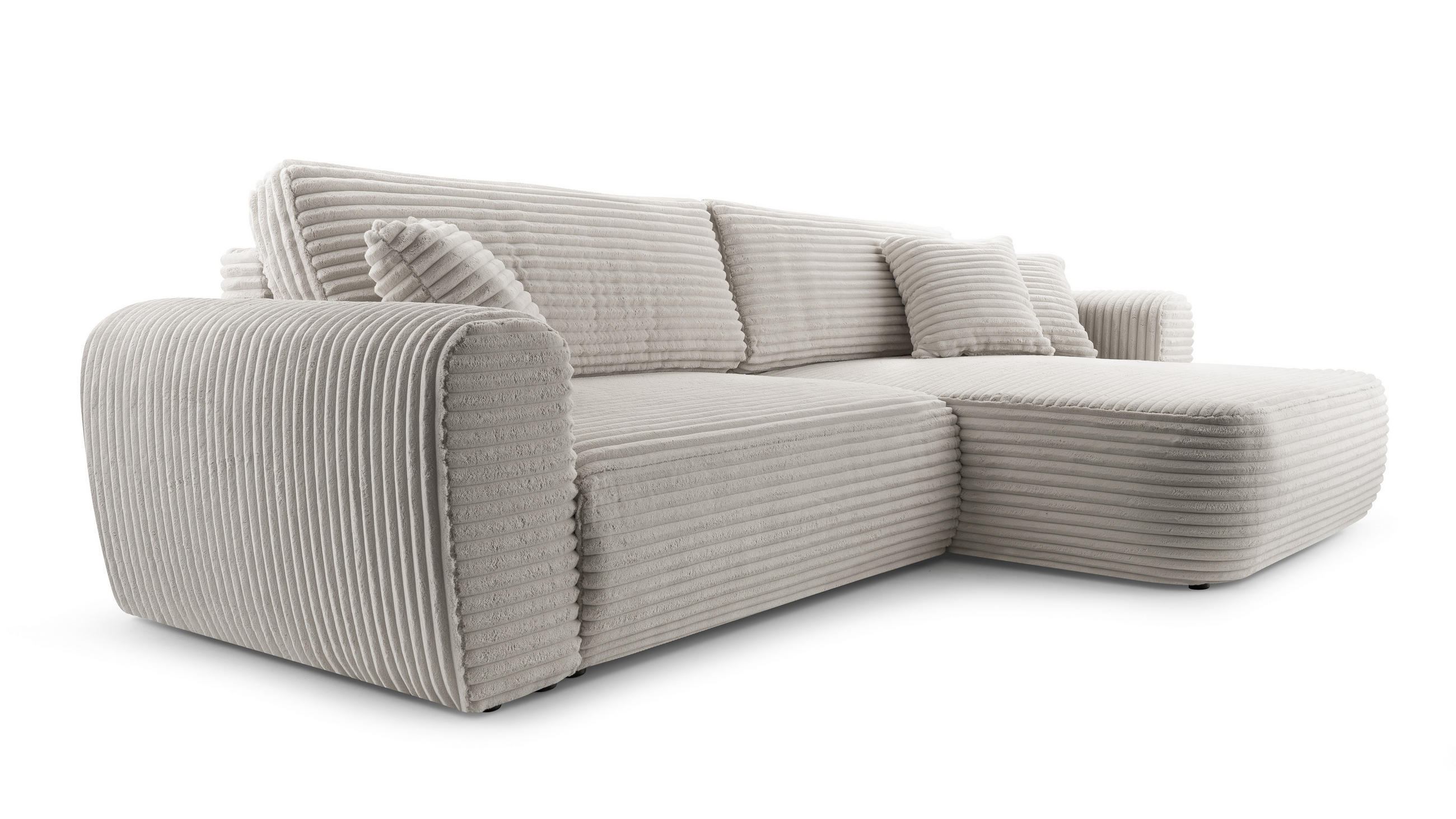 ECKSOFA VIVA Grau Kordstoff mit Schlaffunktion - Grau, Holz (297/169cm) - MASSENO