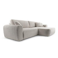 ECKSOFA VIVA Grau Kordstoff mit Schlaffunktion - Grau, Holz (297/169cm) - MASSENO