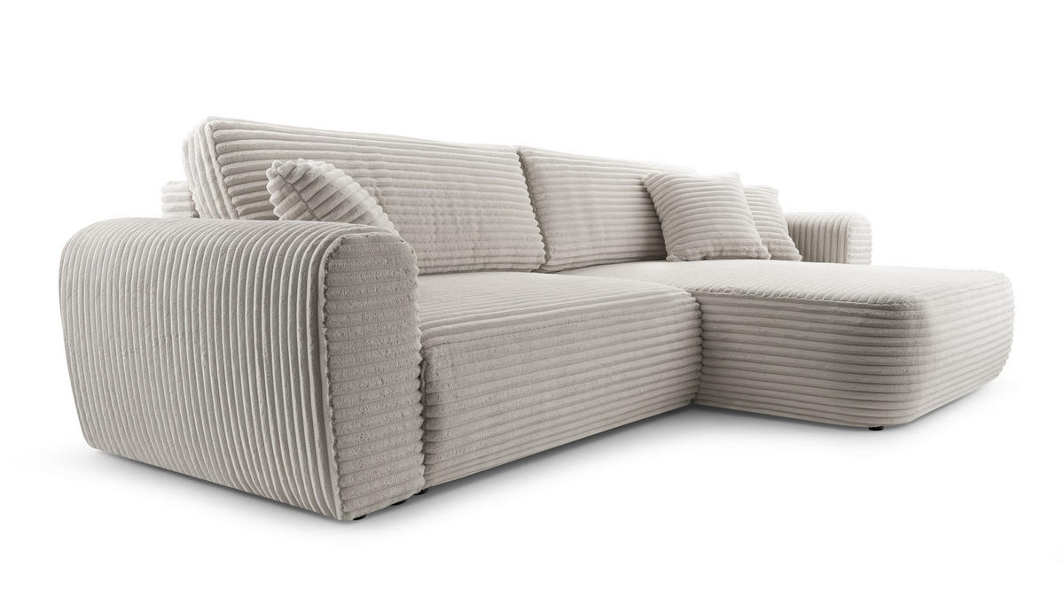 ECKSOFA VIVA Grau Kordstoff mit Schlaffunktion - Grau, Holz (297/169cm) - MASSENO