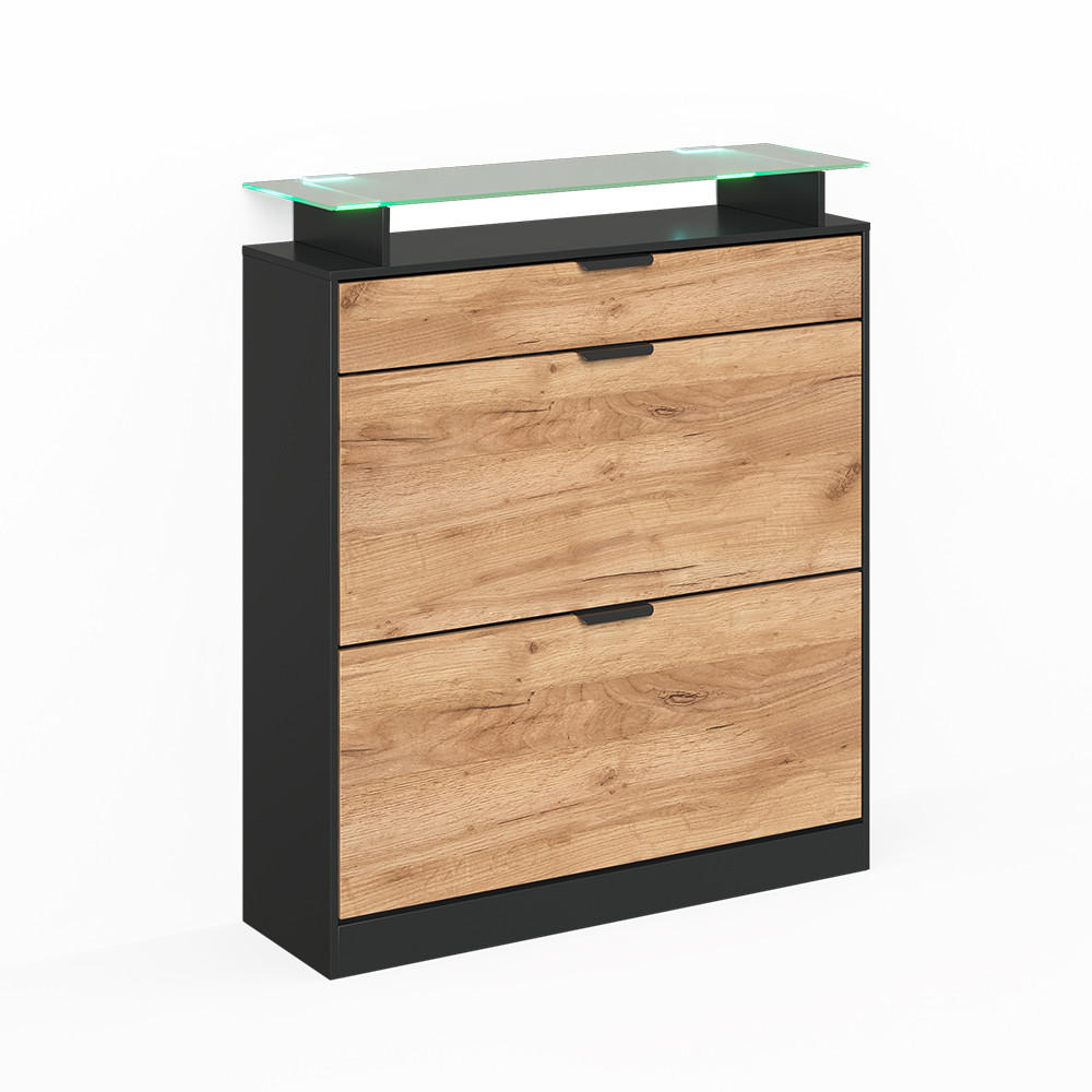 SKOTIPPARE Alex, Goldkraft ek/antracit, 89x105 cm med LED-belysning Honungsek, Antracit 105/89/27 cm