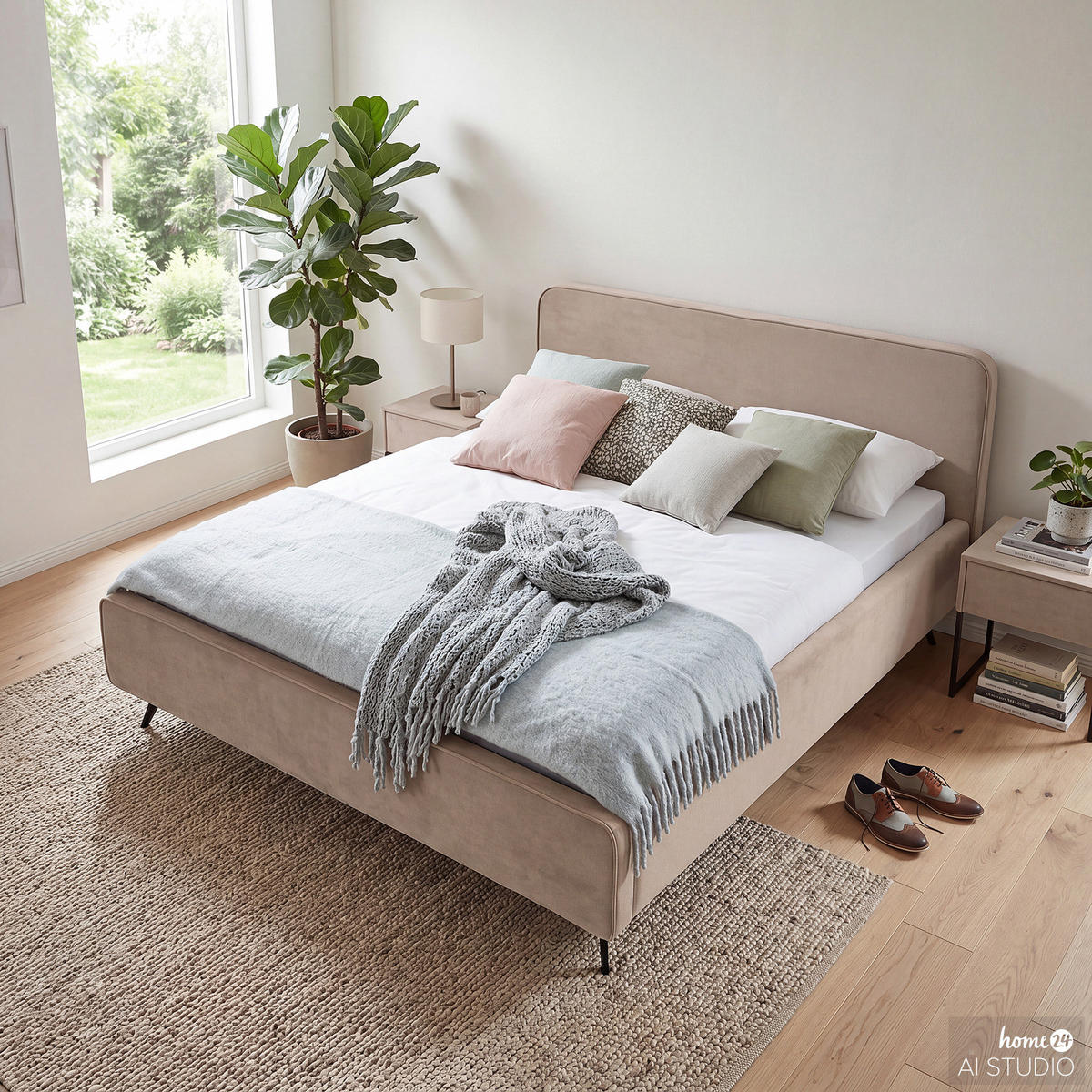 POLSTERBETT - Beige/Schwarz, Textil/Metall (180/200cm) - home24