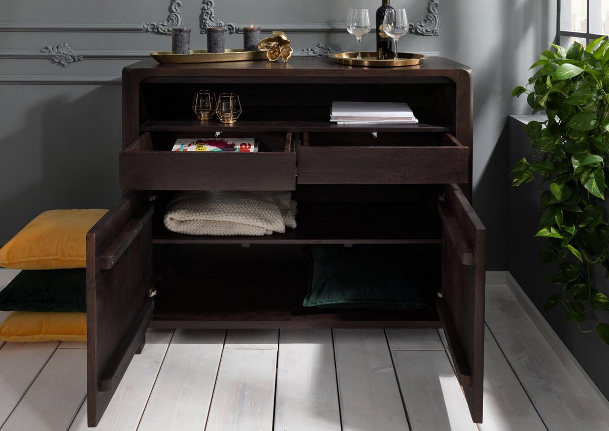 SIDEBOARD Akazie 120x45x100 tabak lackiert BUENO #4005 - Dunkelbraun, Holz (120/100/45cm) - Massivmoebel24