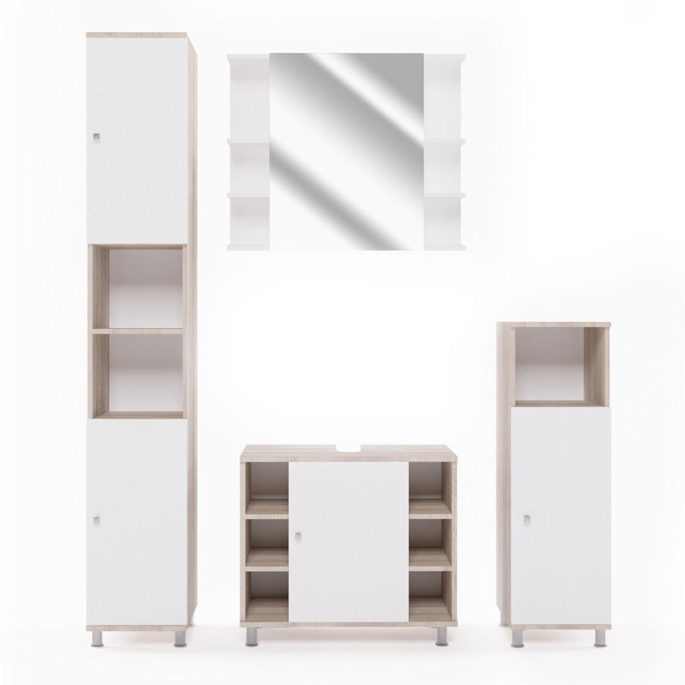 BADMÖBEL-SET Fynn Sonoma/Weiß 4 Teile - Weiß/Sonoma Eiche, Holzwerkstoff (60/54/32cm) - Vicco