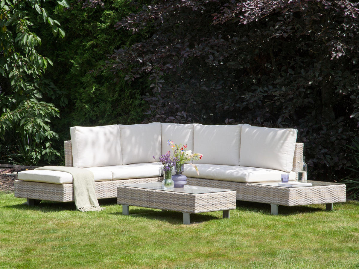 LOUNGE-SET 5-Sitzer Weiß Lanciano - Beige/Weiß, Kunststoff - Beliani