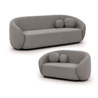SITZGARNITUR 3+2 Roundi Grau Bouclé - Schwarz/Grau, Holz/Kunststoff (208/76/80cm) - S-Style Möbel