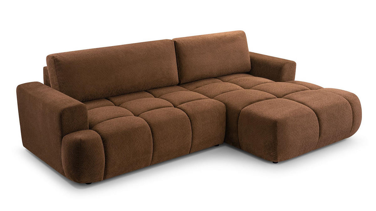 ECKSOFA VASTO Braun Geflochtener Stoff mit Schlaffunktion - Braun, Holz (261/152cm) - MASSENO